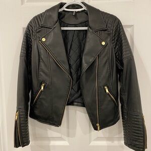 H&M Black Faux Leather Jacket with Gold Accents